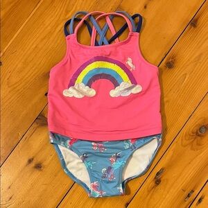 HATLEY Toddler Girls 4 Two Piece Swimsuit Unicorns Rainbow Pink Blow Criss Cross